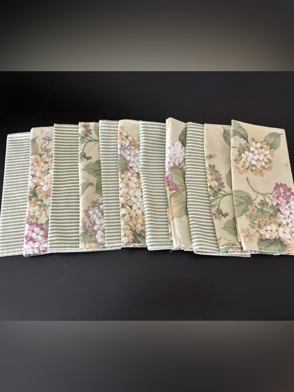 Martha Stewart Dinner Napkins, Cotton, Hydrangea & Stripes, Set of 11 - Picture 3 of 10